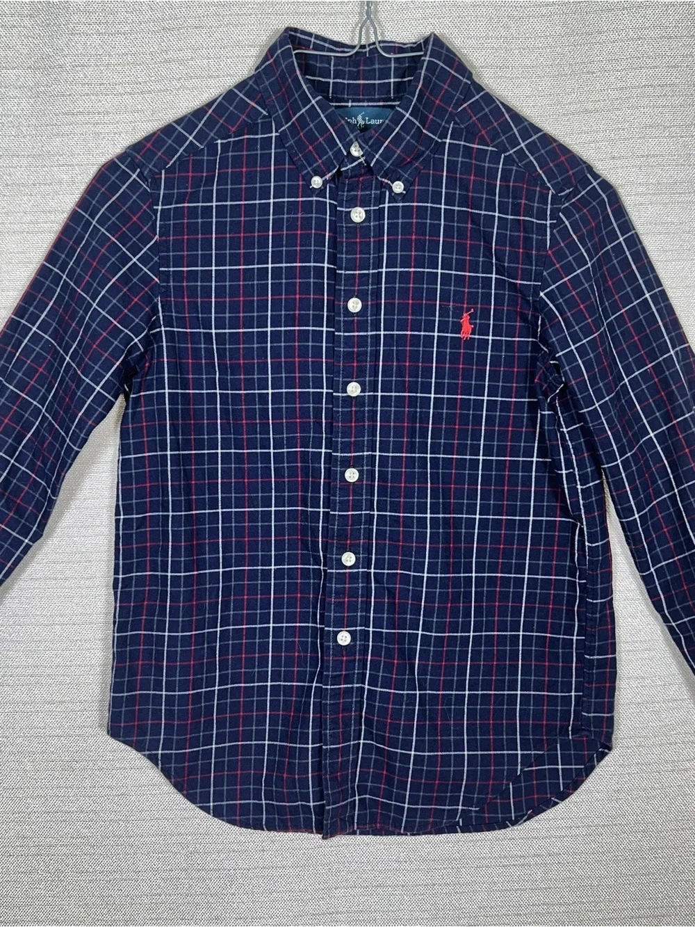 Ralph Lauren Boy’s Size 8 Navy Blue Plaid Button-Down Shirt